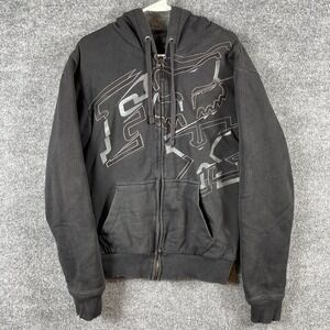 VTG Fox Racing Hoodie Mens M Black‎ Full Zip Sweatshirt Sasquatch Sherpa Lined